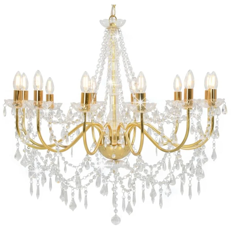 Image of VIDAXL Chandelier with Beads Golden 12 x E14 Bulbs Vidaxl 8719883573342