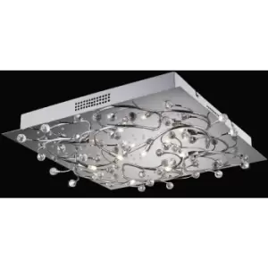 Image of Ceiling light Fia square 6 Bulbs with white LEDs polished chrome / crystal
