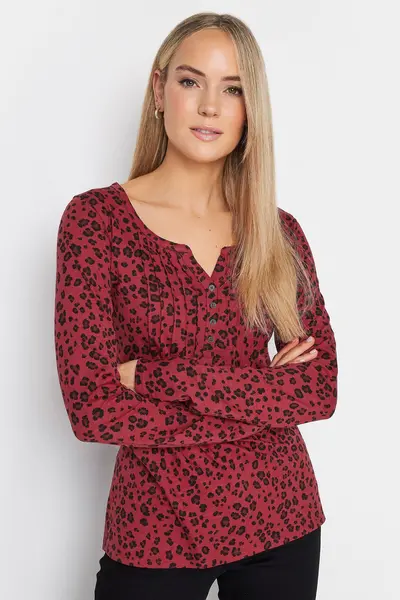 Long Tall Sally Tall Printed Long Sleeve Henley Top Red