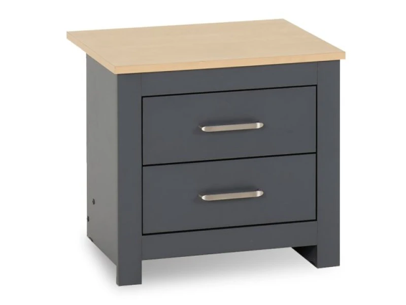 Image of Seconique Portland Grey and Oak 2 Drawer Bedside Table