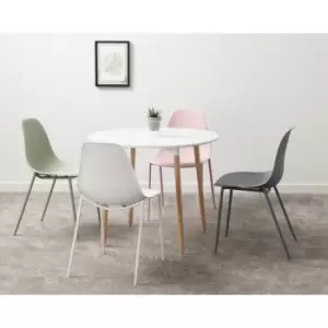 Image of Seconique - Lindon White Dining Table & 4 Green Chairs Set