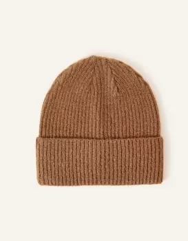 image of Accessorize Beige Classic Knitted Acrylic Soho Beanie Hat, Size: 22x8cm