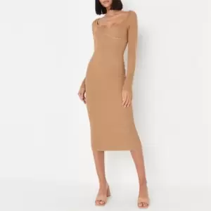 Missguided Tall Rib Bodycon Midi Dress - Beige