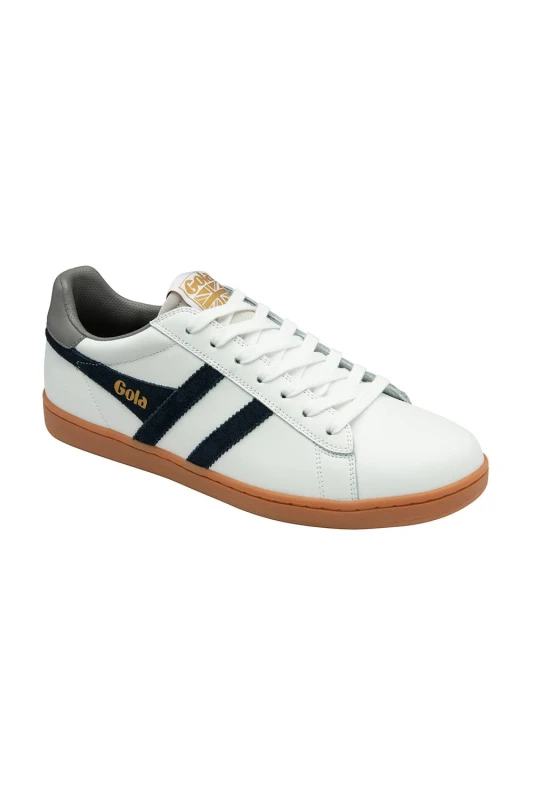 Image of Gola Classics Mens 'Equipe II' Leather Lace-Up Trainers in White Size: 7 White Male 7
