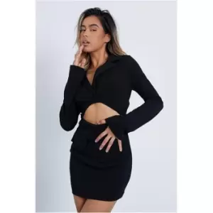 I Saw It First Black Cut Out Pocket Front Blazer Dress - Black