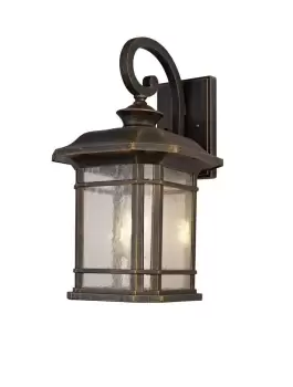 Image of Large Wall Lamp, 1 x E27, Brushed Black Gold, Seeded Glass, IP54