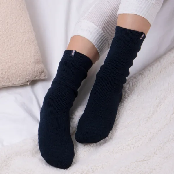 image of totes Recycled 3.0 Tog Thermal Original Slipper Socks, Size: UK Adults Size 4-8 Navy