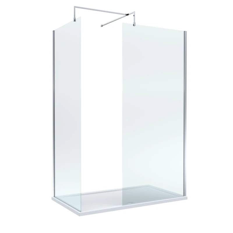Image of Balterley 8mm Glass Wetroom Screens Chrome Profile and Tray 1400 x 900mm White
