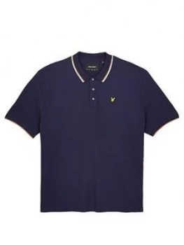 Image of Lyle & Scott Big & Tall Tipped Polo Shirt - Navy/White, Size 2XL, Men