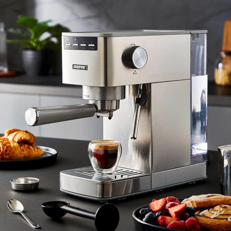 Image of Geepas Premium 15-Bar Espresso & Cappuccino Maker (Platinum Series) Light Grey