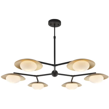 image of Merano Tivoli 6 Light Ceiling Semi Flush Gold & Dark Bronze Finish With Opal Glass