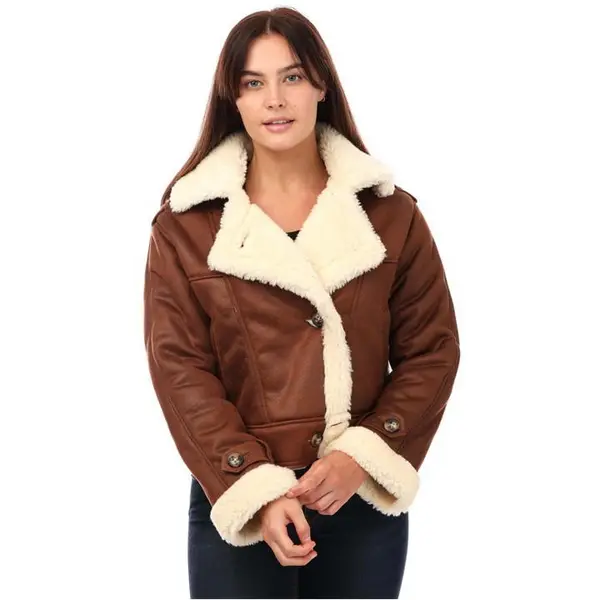 Image of Only Ylva Faux Suede Aviator Jacket Softshell Jackets 8 Brown 30390405175