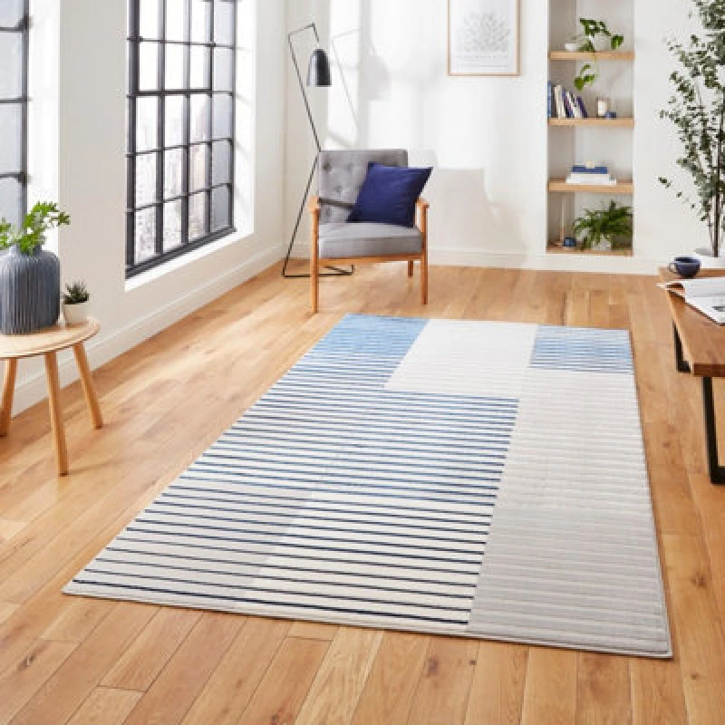 Image of Apollo Abstract Stripe Rug Navy (Blue)