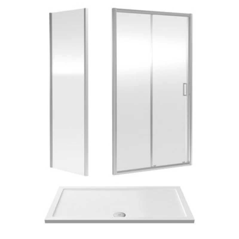 Image of Balterley 6mm Glass Sliding Shower Door, Side Panel Tray 1400x760x1900mm Chrome White