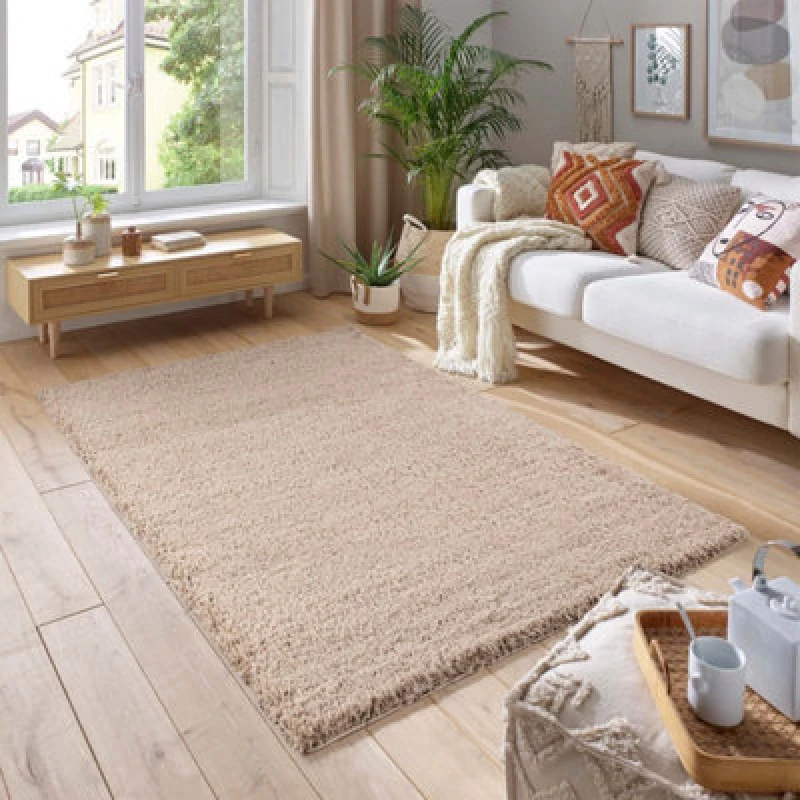 Image of Smart Living Smart Living Soft Fluffy 5cm Thick Pile Shaggy Area Rugs for Living Room, Bedroom in Medium Beige Size: 120cm x 170cm Medium Beige 120c