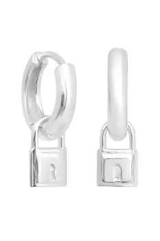 Image of Sterling Silver 925 Padlock Charm Hoop Earrings