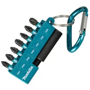 Image of Makita 8 Piece Black Screwdriver Impact Rated Bit Set Pozi PZ2 1 3 + Key Ring