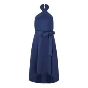 Image of Mela London Navy Halter neck Dipped Hem Skater Dress - Blue