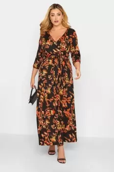 Image of Leaf Print Maxi Wrap Dress