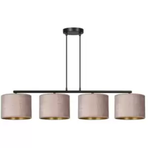 Image of Emibig Hilde Black Bar Pendant Ceiling Light with Pink Fabric Shades, 4x E27