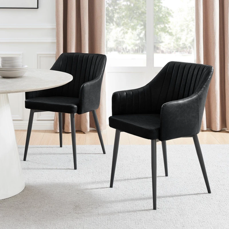 Image of FurnitureboxUK FurnitureboxUK Set of 2 Calla Tan Faux Leather Dining Chairs With Black Metal Blacks Black One Size Unisex 5056657188542