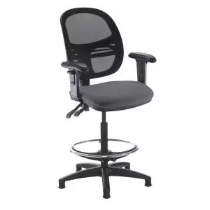 image of Jota mesh back draughtsmans chair with adjustable arms - Blizzard Grey