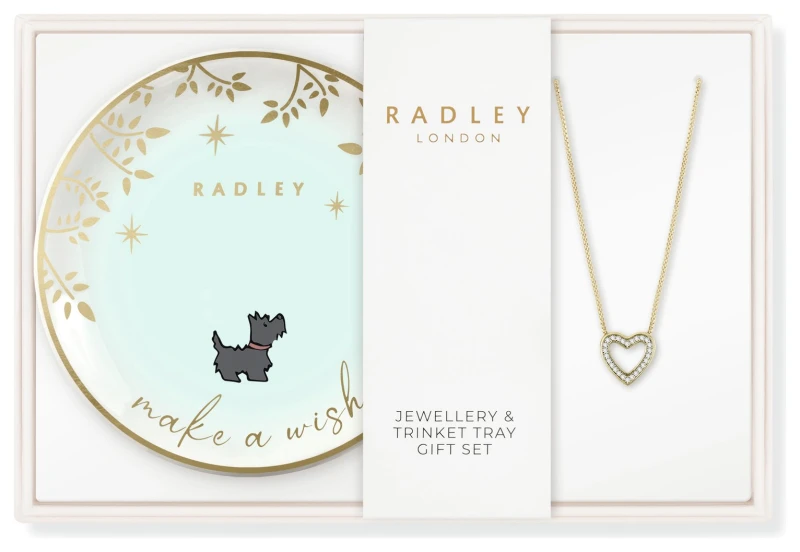 Image of Radley 18ct Gold Plated Heart Necklace & Trinket Tray Set