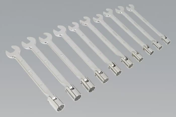 image of Sealey S0859 Flexi-Head Socket/Open End Spanner Set 10pc Metric