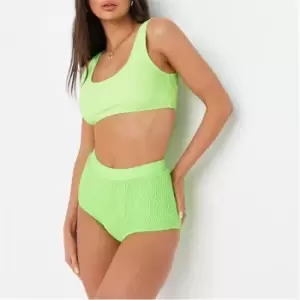 Missguided High Waisted Crinkle Bikini Bottoms - Green