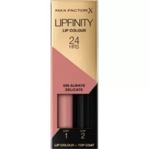 image of Max Factor Lipfinity Lip Colour Long-Lasting Lipstick With Balm Shade 006 Always Delicate