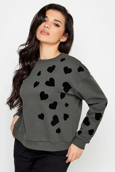 image of PixieGirl Petite Heart Print Sweatshirt Charcoal