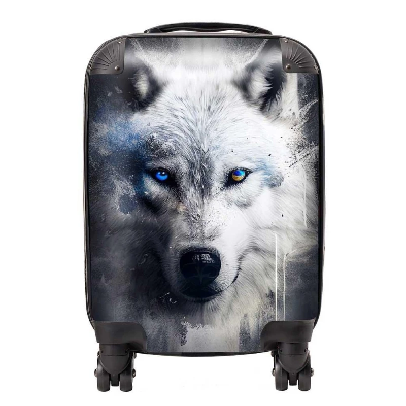 Image of Warren Reed - Designer White Wolf Face Splashart Dark Background Suitcase Size: Large White Unisex Large