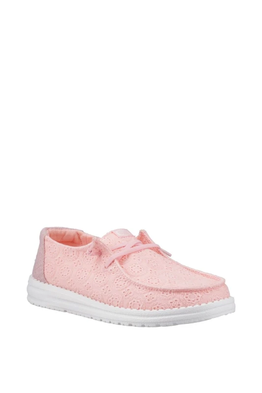 Image of HEYDUDE Womens Wendy Eyelet Lace Shoes in Pale Pink Size: 4 Pale Pink Female 4