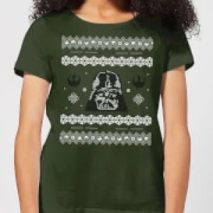 Image of Star Wars Darth Vader Knit Womens Christmas T-Shirt - Forest Green - L
