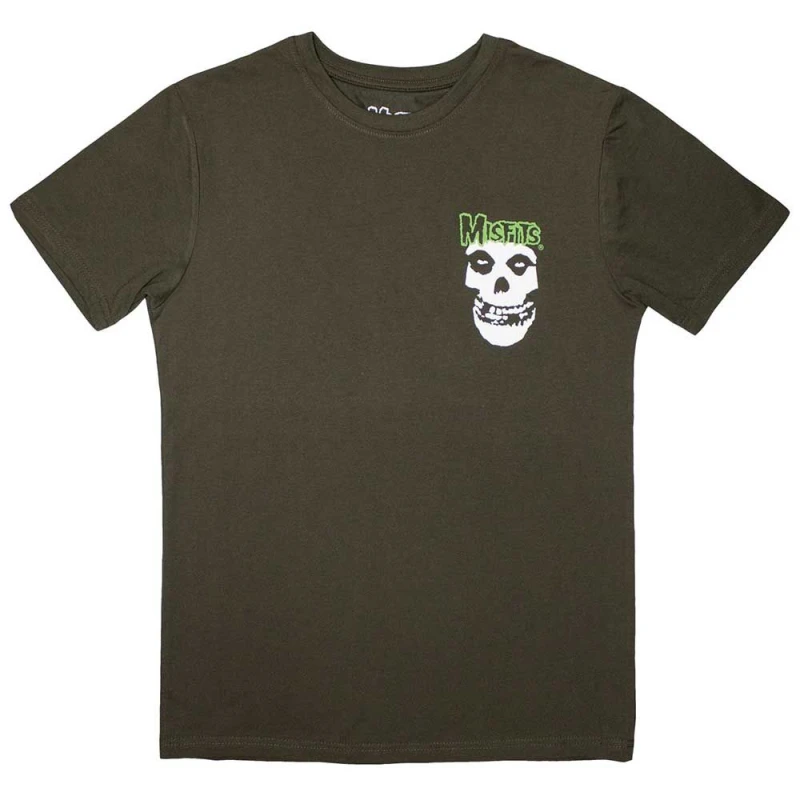 Image of Misfits Mini Skull And Logo T Shirt Green unisex