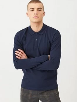 Image of Selected Homme Milano Long Sleeve Polo Shirt - Navy