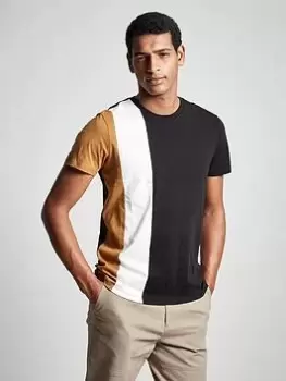 Image of Burton Menswear London Burton Short Sleeve Vertical Cut-and-sew T-Shirt, Black, Size L, Men