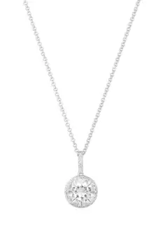Image of Sterling Silver 925 Cubic Zirconia Round Halo Pendant Necklace