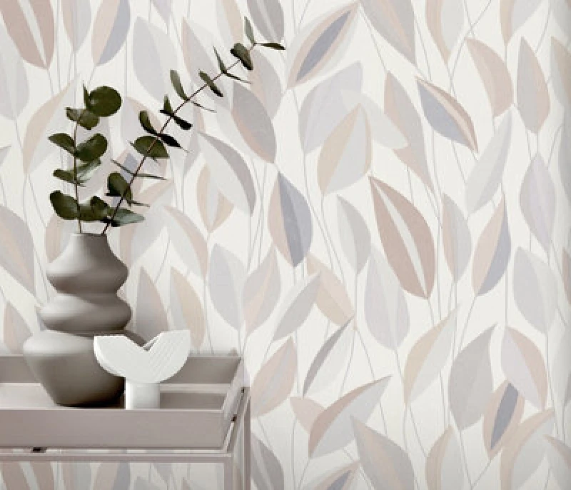 Image of Erismann Foliage Leaf Grey Vinyl Wallpaper