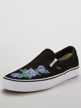 Image of Vans UA Embroidered Classic Slip On Black Lilac Size 3 Women
