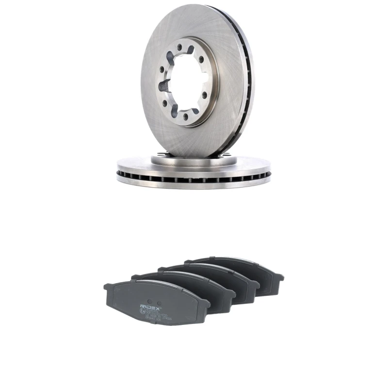 Image of RIDEX 3405B3174 Brake disc and pads set Front Axle, Brake Disc Type: internally vented, excl. wear warning contact Brake Set,disc brakes (3405)
