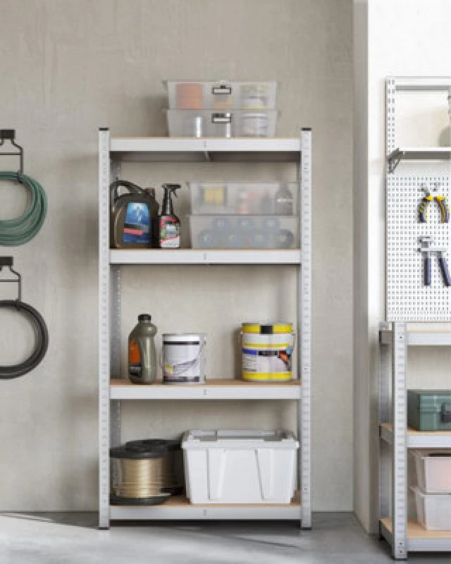 Image of Songmics Set Of 2 Shelves, Steel Shelving Rack Units, 4-Tier Storage Rack For Garage And Shed, Silver