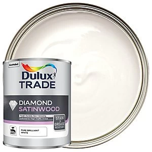 Image of Dulux Trade Diamond Satinwood Paint - Pure Brilliant White 1L