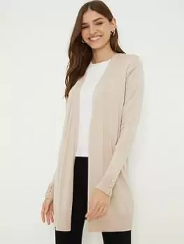 Image of Dorothy Perkins Longline Button Cuff Cardigan - Stone, Beige Size M Women