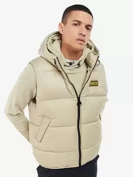 image of Barbour International Balfour Hooded Padded Gilet, Stone Size M Men