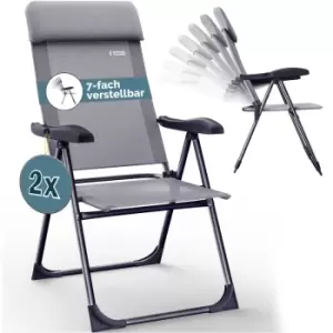 Image of Casaria Garden Chairs 2pcs Set Folding 7-way Adjustable Aluminium Frame High Backrest Balcony Camping Festival Foldable 2er Set Grau (de)