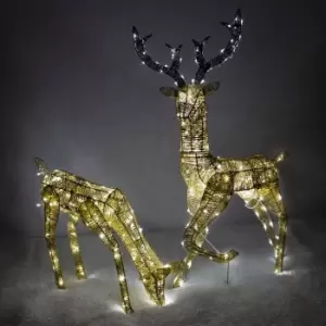 Image of Light Up Reindeer Gold Stag And Doe Set Christmas Decoration Figure Cool LEDs Ornament Indoor Or Outdoor Use Glitter Large - Gold