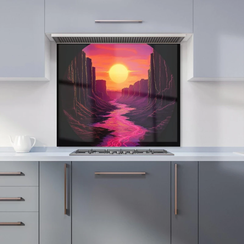 Image of Warren Reed - Designer Synthwave Canyon Sunset Kitchen Splashback in Black Size: 600mm x 750mm Black Unisex 600mm x 750mm