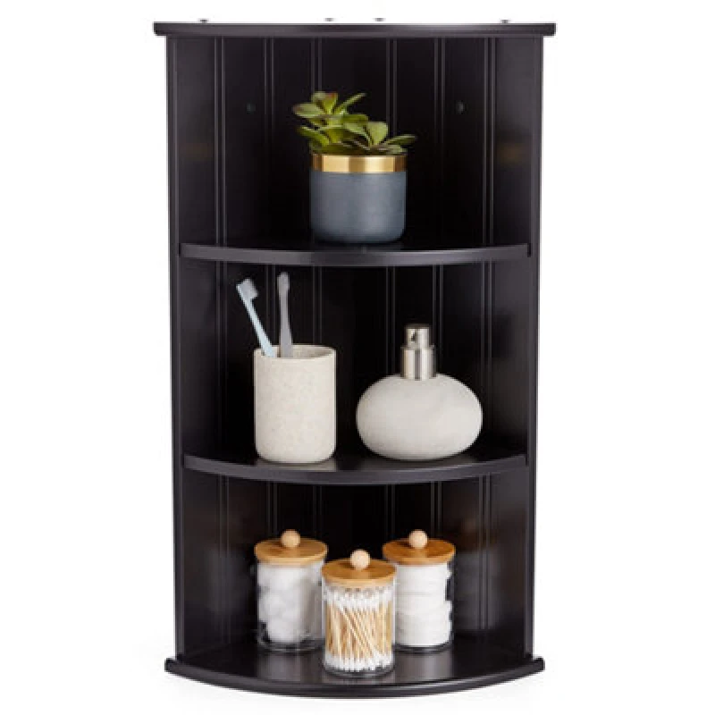 Image of VonHaus 3 Tier Wall Mounted Bathroom Corner Shelf Unit Black