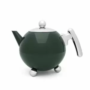 image of Bredemeijer Teapot Double Wall Bella Ronde Design 1.2L in Dark Green with Chrome